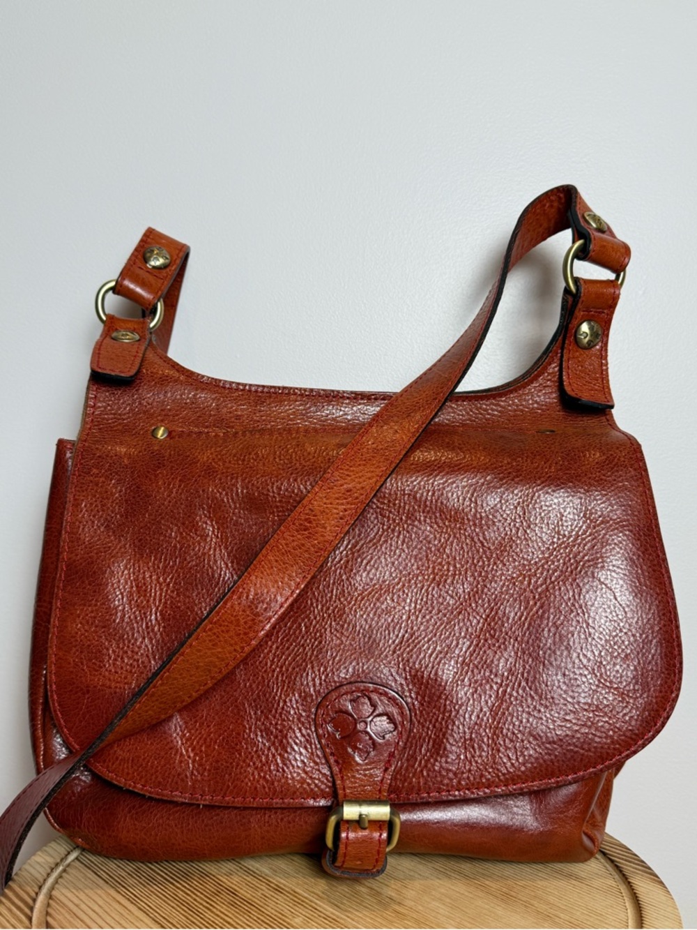 Patricia Nash London Distressed Vintage Fox Leather Saddle Bag